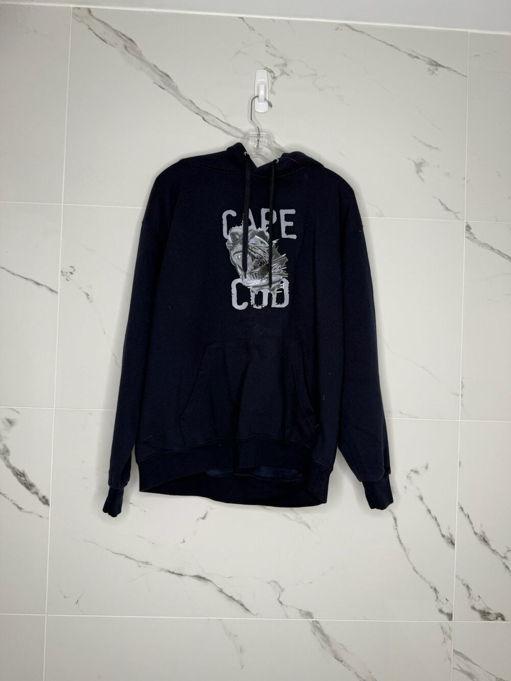 Cape Cod Hoodie Mens Large Navy Shark Graphic Hooded Pullover Sweatshirt